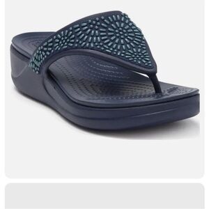 CROCS Navy and Teal Embellished Sandals size 10 . Comfort and style summer wear